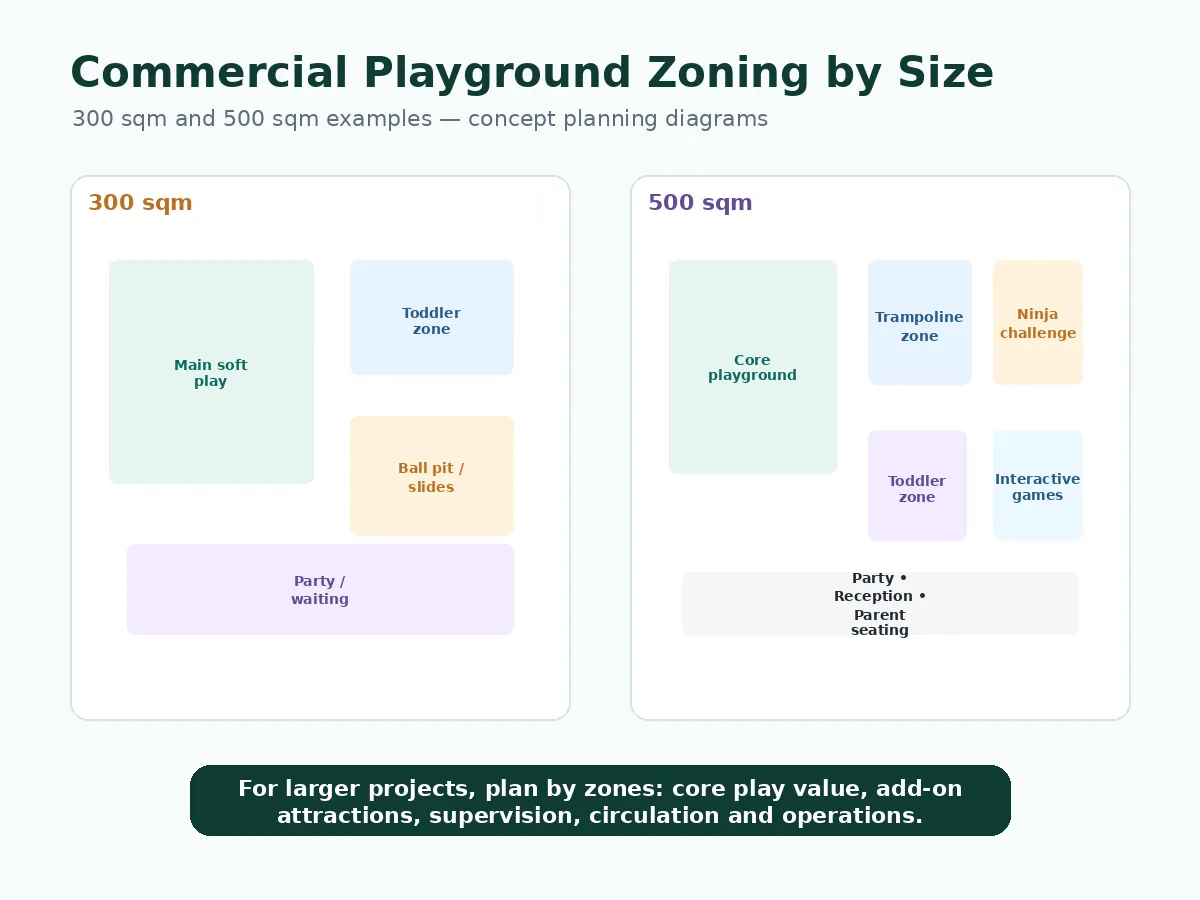 Commercial indoor playground layout cost planning for 300 sqm and 500 sqm projects